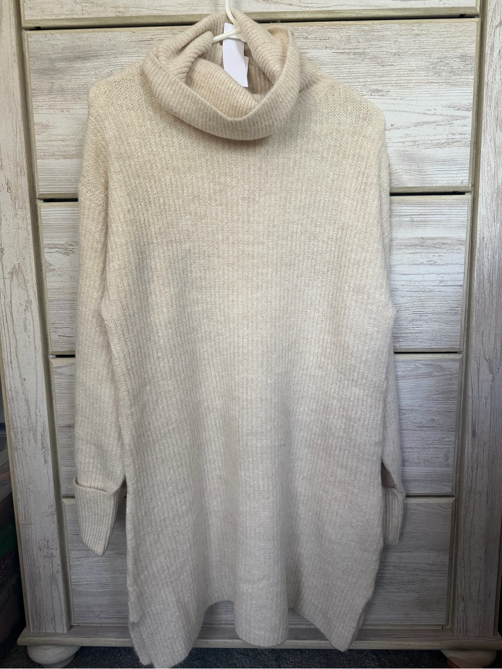 Topshop Cream Ribbed Cowl Neck Sweater Dress